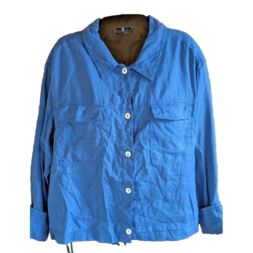 Rachel Zoe Womens Top M Linen European Grown Flax Button Quiet Luxury Minimalist